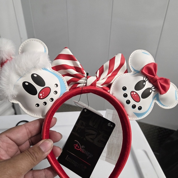 Loungefly Disney Ears Holiday Headband Minnie And Mickey As Snowman/ Woman